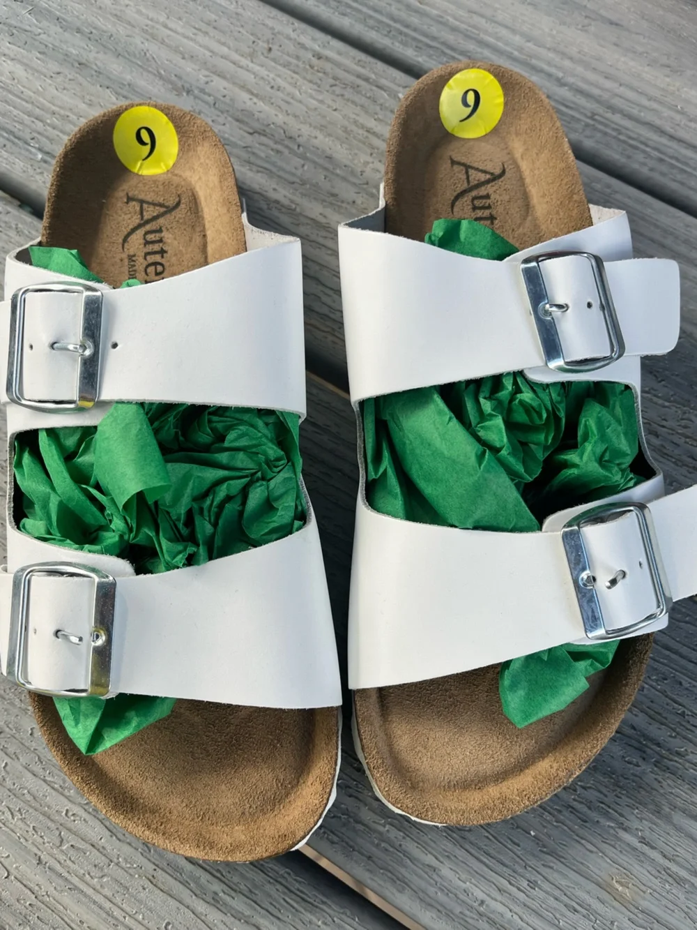 Autenti Genuine Leather Made In Spain Buckle Slide In Sandals White  9 New